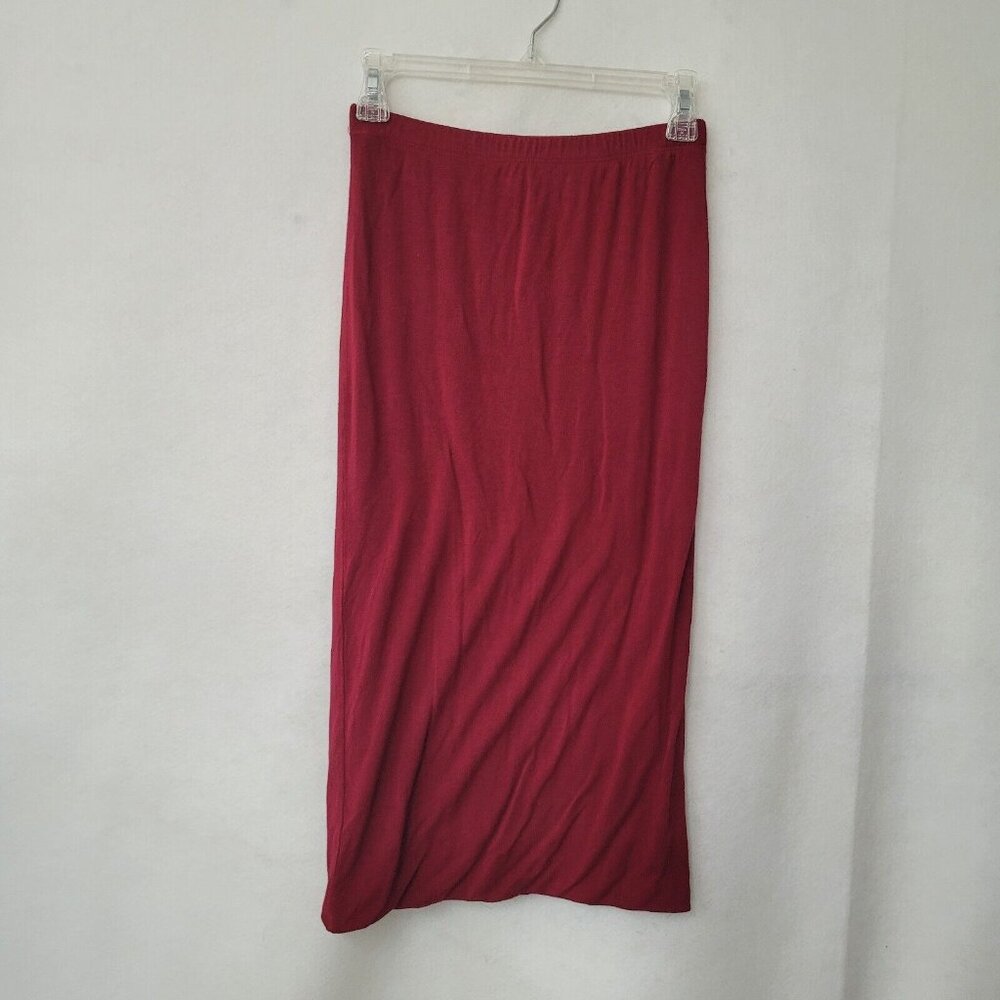 Poetry Maxi Skirt Burgundy Red Solid Elastic Waist Straight Fit‎ Women's Small